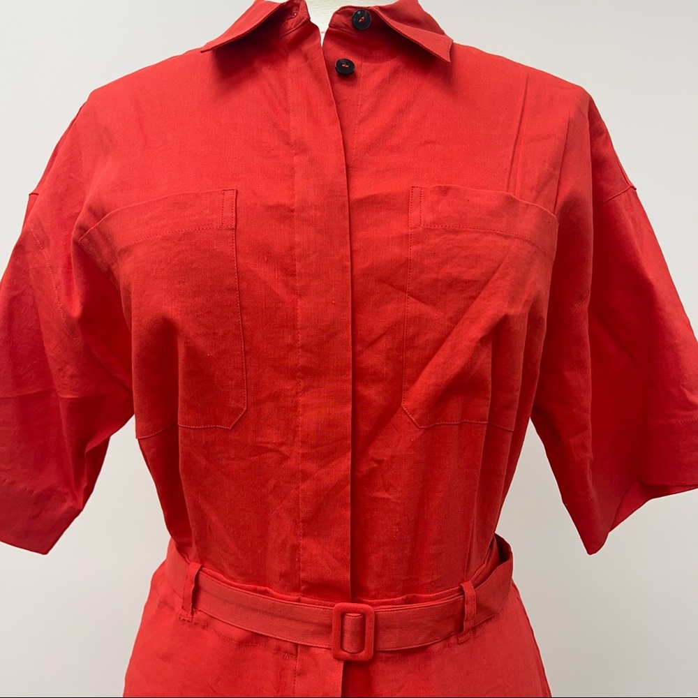 Theory Eco Crunch Belted Mini Shirtdress in Red (1/2) - Picture 2 of 11